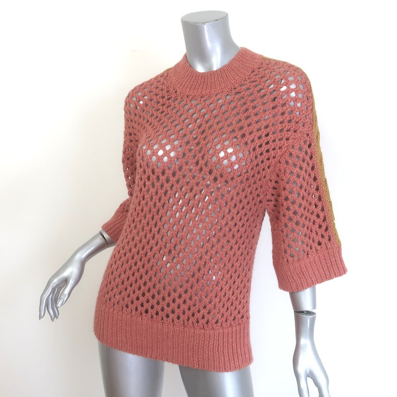 Rachel Comey Beson Mesh Knit Short Sleeve Sweater Top Pink Alpaca Size Small