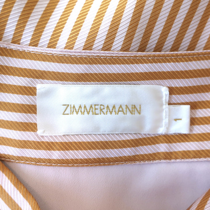 Zimmermann Ruffled Midi Skirt Gold/Light Pink Striped Satin Twill Size 1