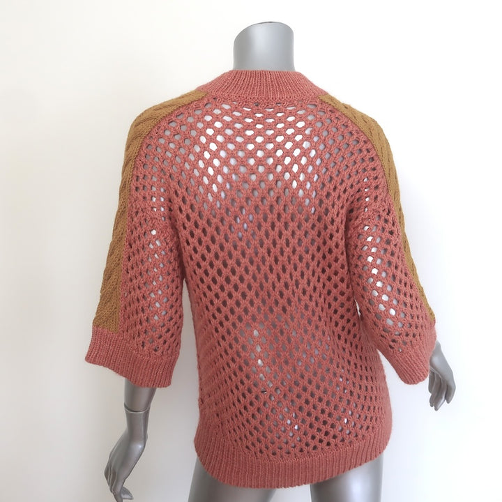 Rachel Comey Beson Mesh Knit Short Sleeve Sweater Top Pink Alpaca Size Small