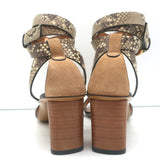 Gucci Ankle Wrap Sandals Cream Snakeskin & Brown Leather Size 38 NEW