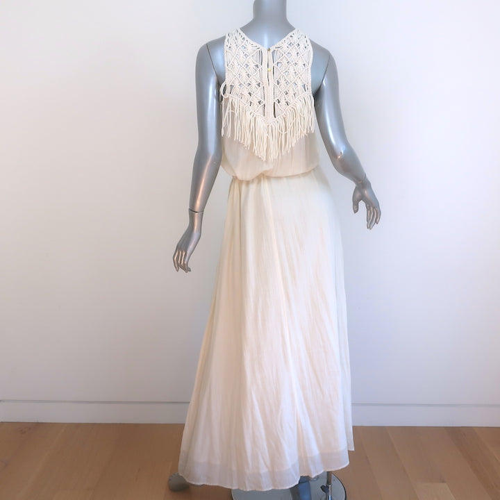 Ulla Johnson Miro Fringed Macrame Maxi Dress Ecru Cotton Size 2