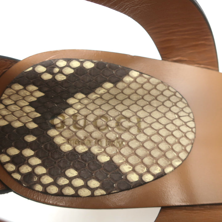 Gucci Ankle Wrap Sandals Cream Snakeskin &amp; Brown Leather Size 38 NEW