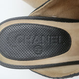 Chanel CC Clog Mules Black Perforated Leather Size 40 Platform Wood Heels