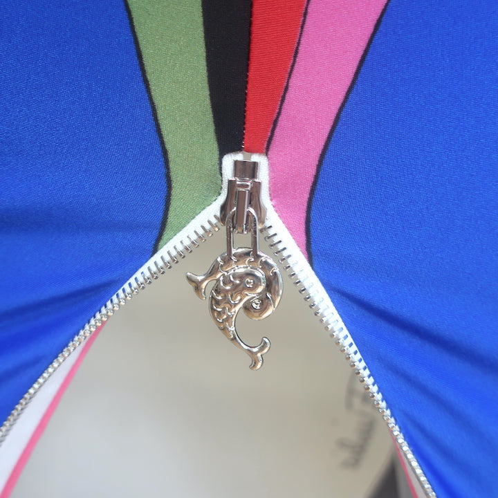 Emilio Pucci authentic zip-back midi skirt in multicolor goccia print stretch-jersey, size S — pre-owned, gently worn luxury