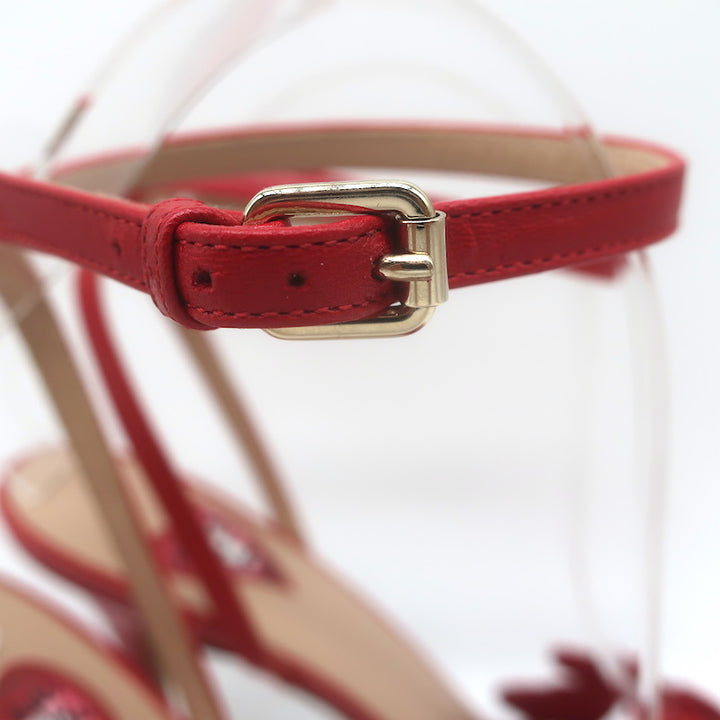 Valentino L’Amour Hearts Sandals Red Leather Size 38 Ankle Strap Heels