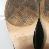 Chanel CC Clog Mules Black Perforated Leather Size 40 Platform Wood Heels