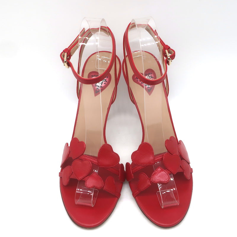 Valentino L’Amour Hearts Sandals Red Leather Size 38 Ankle Strap Heels