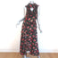 R13 Ruffle Slit Dress Black Floral Print Silk Size Medium Sleeveless Maxi