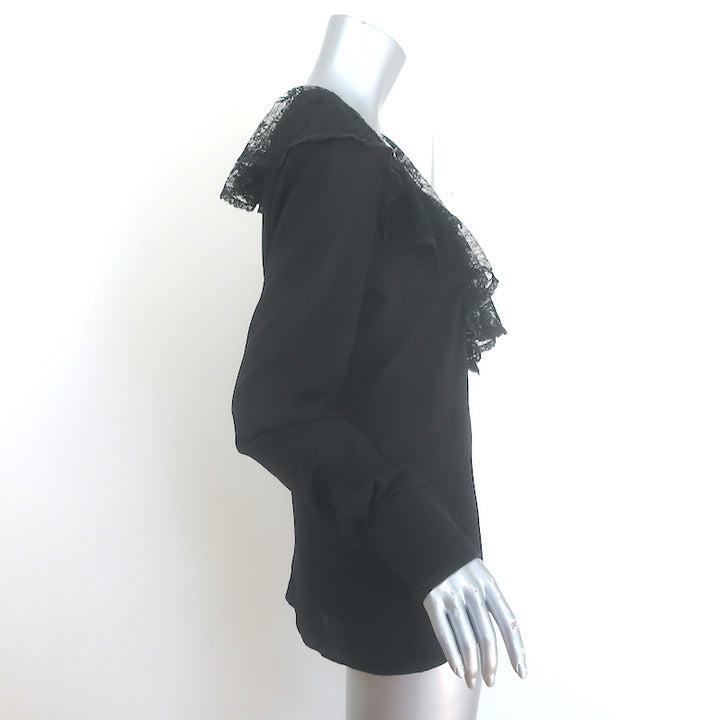 Dolce &amp; Gabbana Ruffled Lace Blouse Black Stretch Silk Size 46 Long Sleeve Top