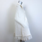 Vintage Cuddle Knit Fringed Bow Knit Cape Sweater Cream One Size