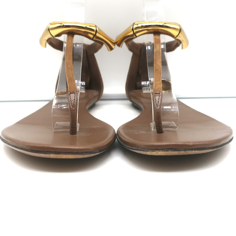 Gucci Coraline Bamboo Thong Sandals Brown Suede Size 38 T-Strap Flats