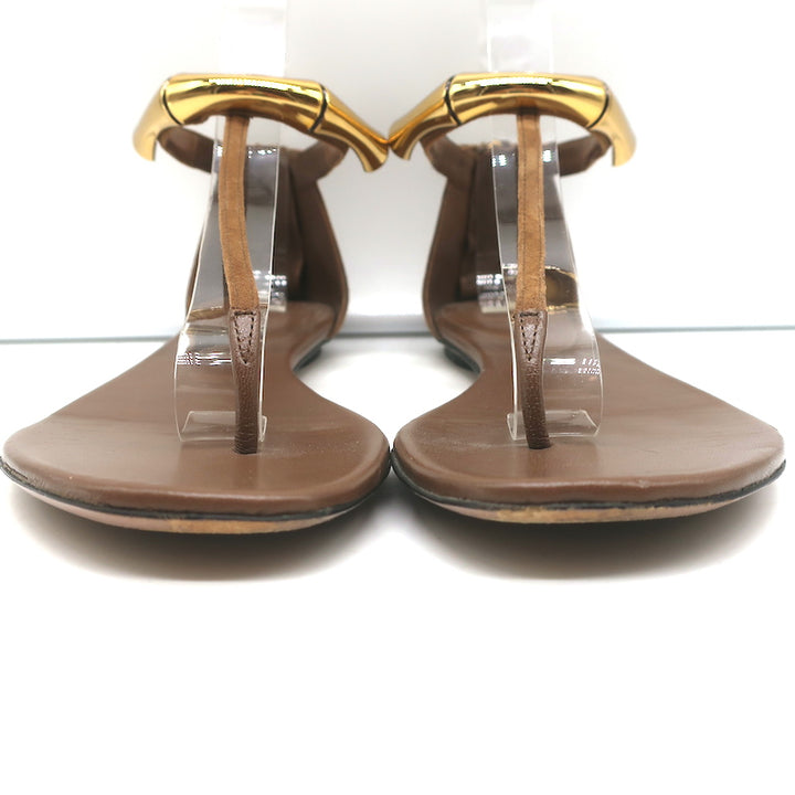 Gucci Coraline Bamboo Thong Sandals Brown Suede Size 38 T-Strap Flats