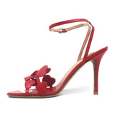 Valentino L’Amour Hearts Sandals Red Leather Size 38 Ankle Strap Heels