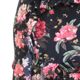 R13 Ruffle Slit Dress Black Floral Print Silk Size Medium Sleeveless Maxi