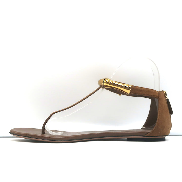 Gucci Coraline Bamboo Thong Sandals Brown Suede Size 38 T-Strap Flats