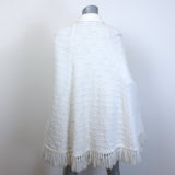 Vintage Cuddle Knit Fringed Bow Knit Cape Sweater Cream One Size
