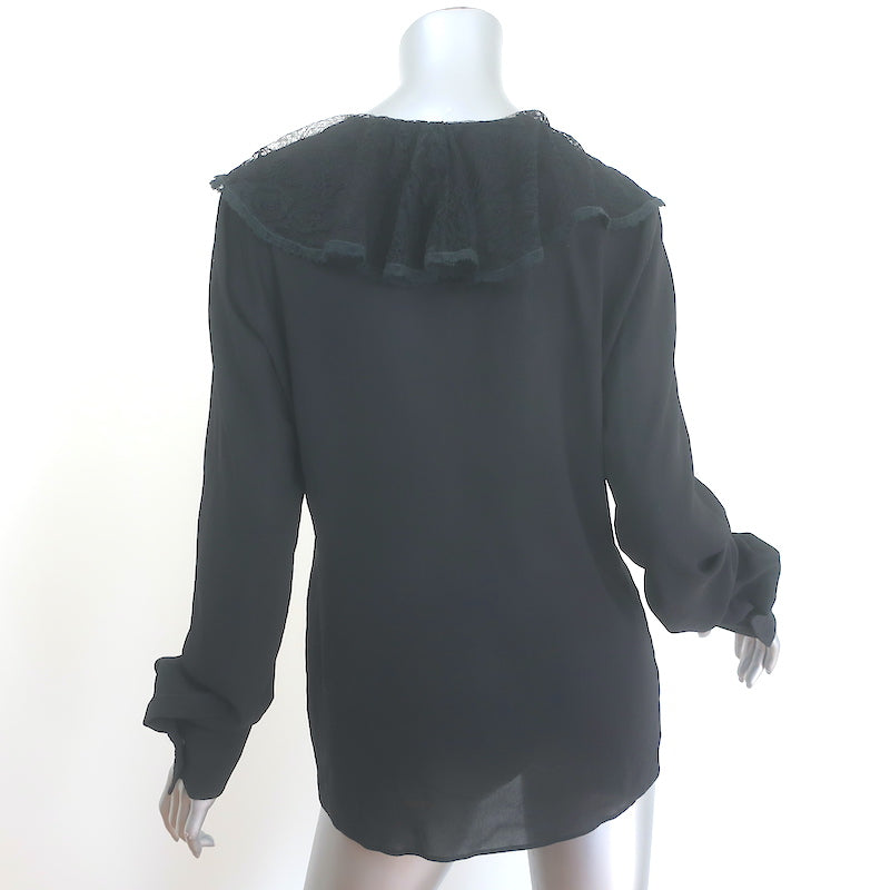 Dolce &amp; Gabbana Ruffled Lace Blouse Black Stretch Silk Size 46 Long Sleeve Top