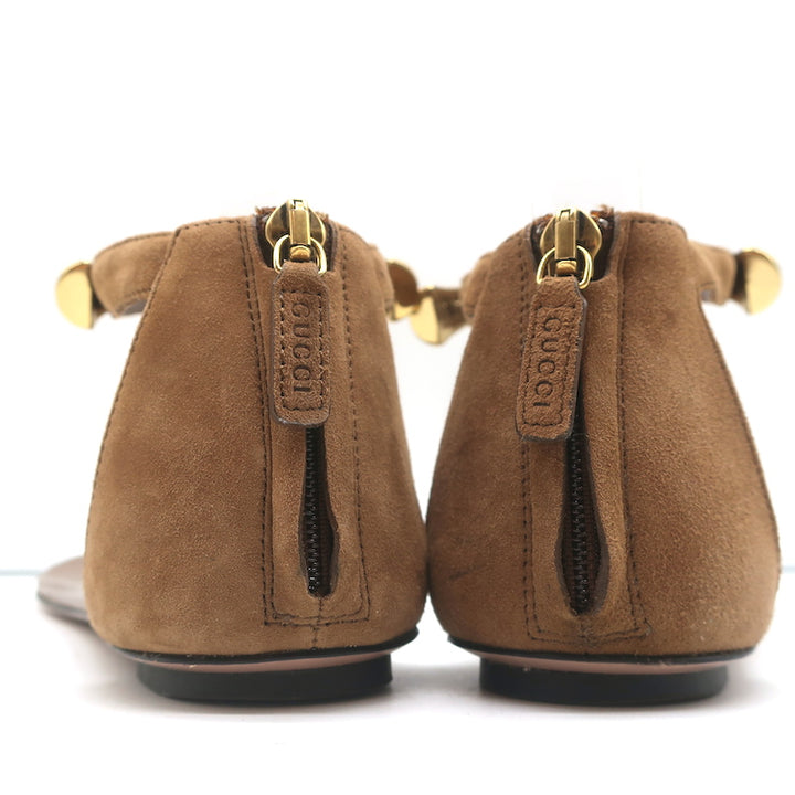 Gucci Coraline Bamboo Thong Sandals Brown Suede Size 38 T-Strap Flats