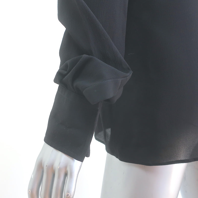 Dolce &amp; Gabbana Ruffled Lace Blouse Black Stretch Silk Size 46 Long Sleeve Top