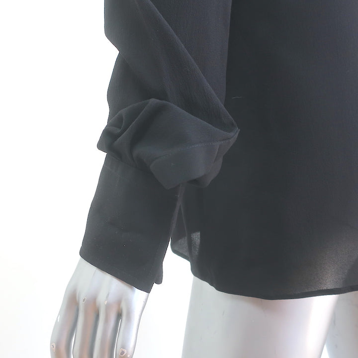 Dolce &amp; Gabbana Ruffled Lace Blouse Black Stretch Silk Size 46 Long Sleeve Top