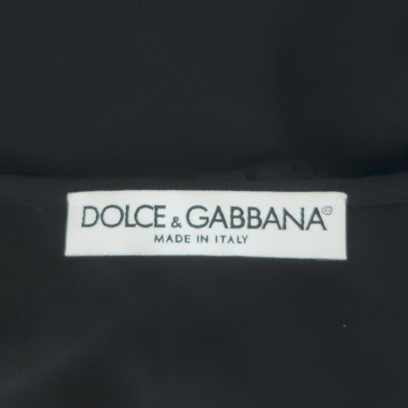Dolce &amp; Gabbana Ruffled Lace Blouse Black Stretch Silk Size 46 Long Sleeve Top