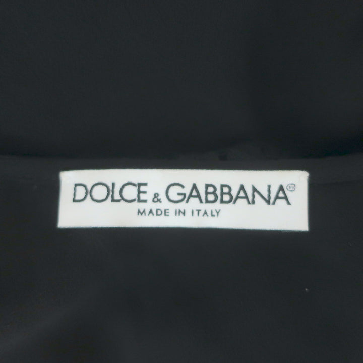 Dolce &amp; Gabbana Ruffled Lace Blouse Black Stretch Silk Size 46 Long Sleeve Top