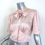 Paco Rabanne Crystal-Embellished Cropped Tie-Neck Blouse Pink Satin Size 38
