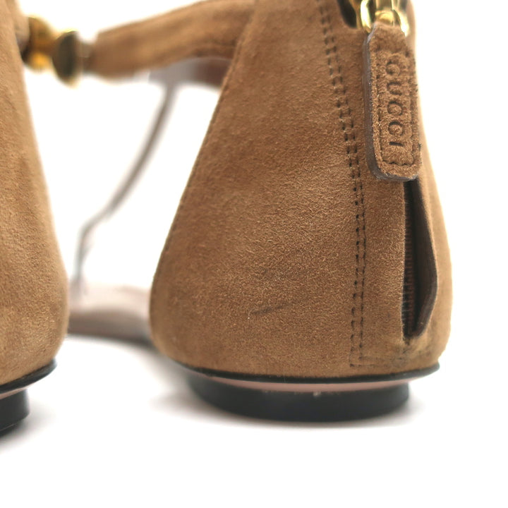 Gucci Coraline Bamboo Thong Sandals Brown Suede Size 38 T-Strap Flats