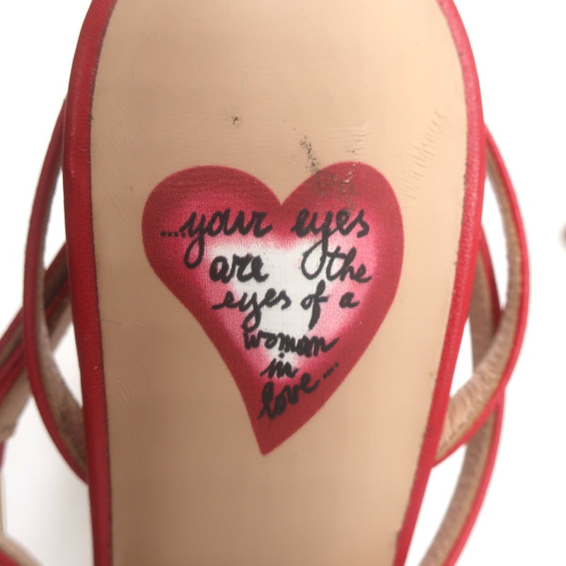 Valentino L’Amour Hearts Sandals Red Leather Size 38 Ankle Strap Heels