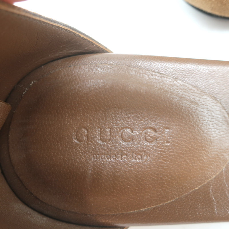 Gucci Coraline Bamboo Thong Sandals Brown Suede Size 38 T-Strap Flats
