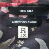 R13 Ruffle Slit Dress Black Floral Print Silk Size Medium Sleeveless Maxi