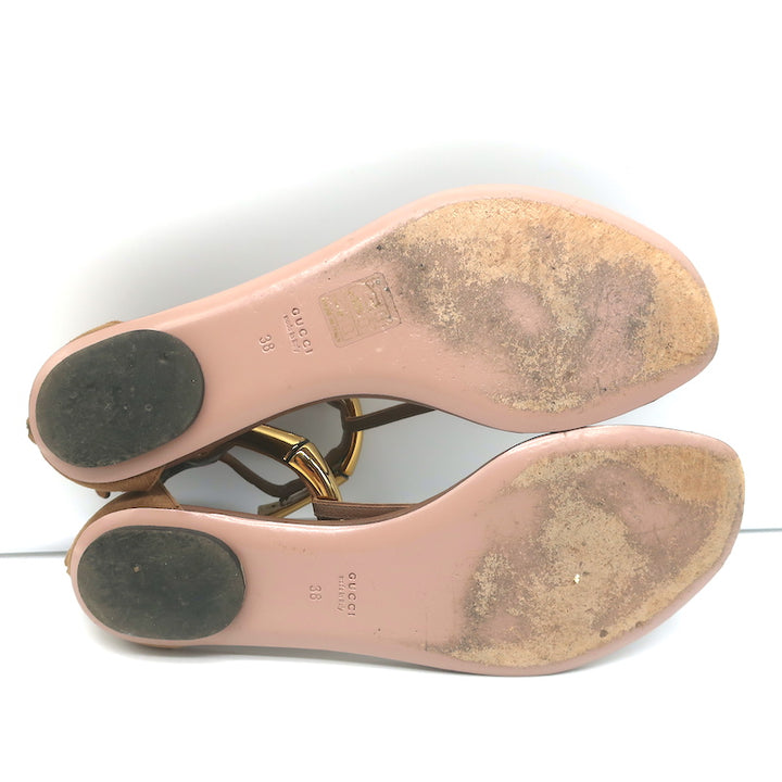 Gucci Coraline Bamboo Thong Sandals Brown Suede Size 38 T-Strap Flats
