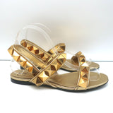 Valentino Roman Stud Slingback Flat Sandals Gold Metallic Leather Size 36