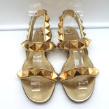 Valentino Roman Stud Slingback Flat Sandals Gold Metallic Leather Size 36
