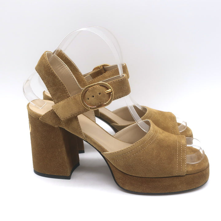 Valentino Fawcette Platform Ankle Strap Sandals Tan Suede Size 36