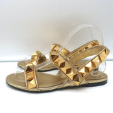 Valentino Roman Stud Slingback Flat Sandals Gold Metallic Leather Size 36
