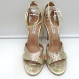 Aquazzura Ari 105 Ankle Wrap Sandals Gold Metallic Leather Size 41