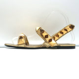 Valentino Roman Stud Slingback Flat Sandals Gold Metallic Leather Size 36