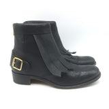 Rupert Sanderson Vrony Fringe Ankle Boots Black Leather Size 37.5 US 8