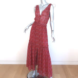 Ulla Johnson Chantelle Tiered Maxi Dress Red Floral Print Silk Georgette Size 2