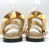 Valentino Roman Stud Slingback Flat Sandals Gold Metallic Leather Size 36