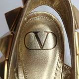 Valentino Roman Stud Slingback Flat Sandals Gold Metallic Leather Size 36