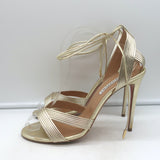 Aquazzura Ari 105 Ankle Wrap Sandals Gold Metallic Leather Size 41