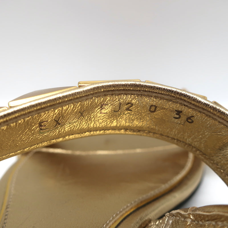 Valentino Roman Stud Slingback Flat Sandals Gold Metallic Leather Size 36