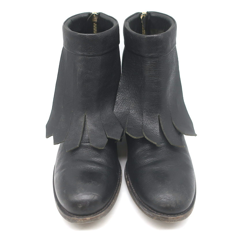 Rupert Sanderson Vrony Fringe Ankle Boots Black Leather Size 37.5 US 8