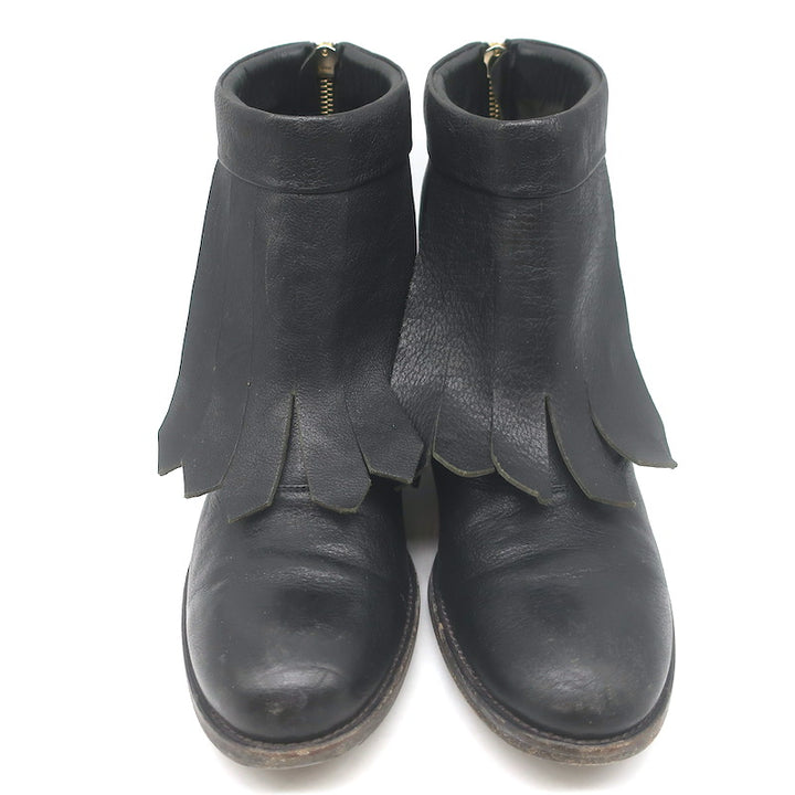Rupert Sanderson Vrony Fringe Ankle Boots Black Leather Size 37.5 US 8