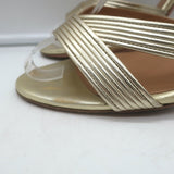Aquazzura Ari 105 Ankle Wrap Sandals Gold Metallic Leather Size 41