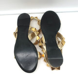 Valentino Roman Stud Slingback Flat Sandals Gold Metallic Leather Size 36