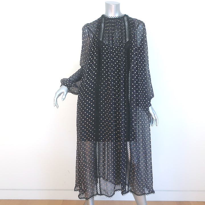 Zimmermann Havoc Long Sleeve Midi Dress Black Polka Dot Chiffon Size 0 NEW