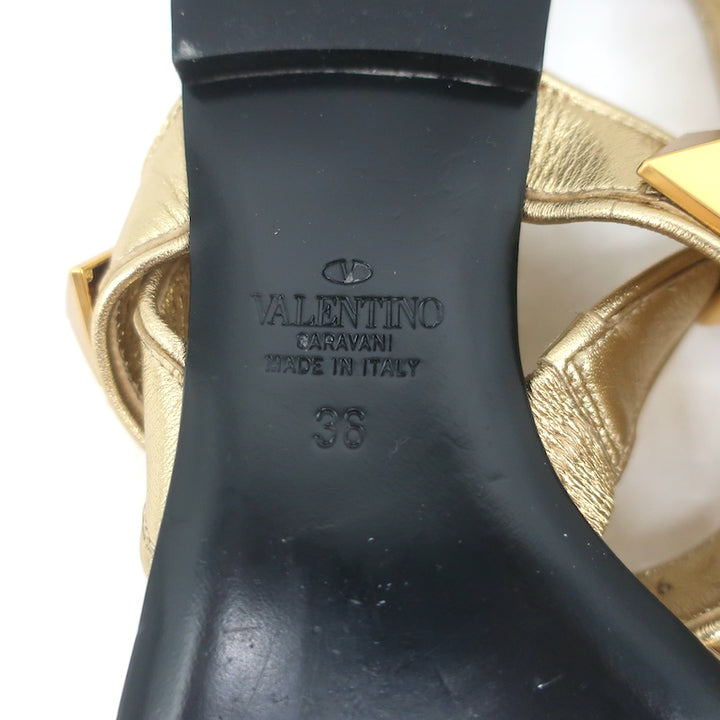 Valentino Roman Stud Slingback Flat Sandals Gold Metallic Leather Size 36